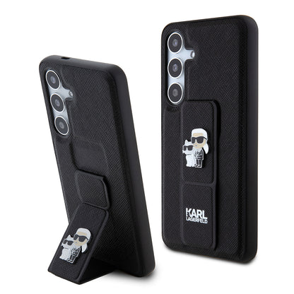 MagSafe hoesje voor Samsung Galaxy S24 S921, Karl Lagerfeld, Saffiano Gripstand Karl & Choupette, Zwart