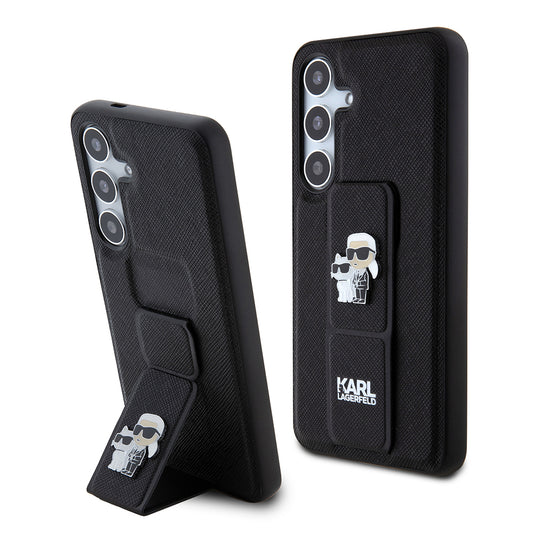 MagSafe hoesje voor Samsung Galaxy S24 S921, Karl Lagerfeld, Saffiano Gripstand Karl & Choupette, Zwart