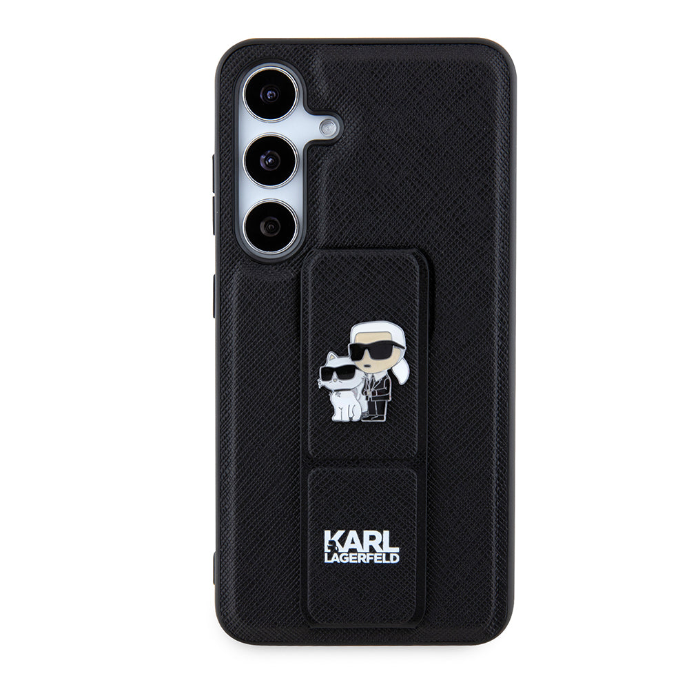 MagSafe hoesje voor Samsung Galaxy S24 S921, Karl Lagerfeld, Saffiano Gripstand Karl & Choupette, Zwart