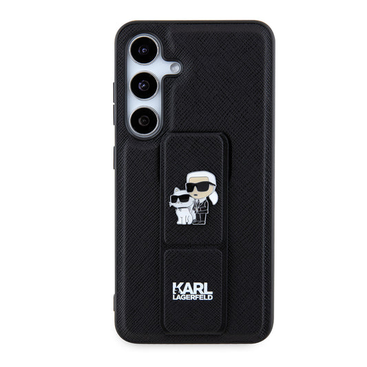 MagSafe hoesje voor Samsung Galaxy S24 S921, Karl Lagerfeld, Saffiano Gripstand Karl & Choupette, Zwart