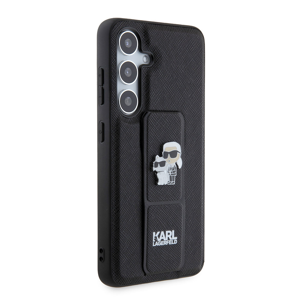 MagSafe hoesje voor Samsung Galaxy S24 S921, Karl Lagerfeld, Saffiano Gripstand Karl & Choupette, Zwart