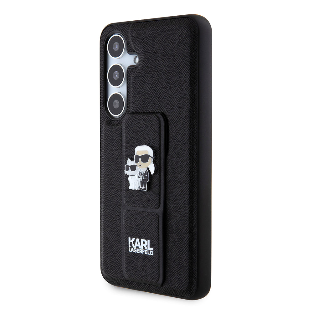 MagSafe hoesje voor Samsung Galaxy S24 S921, Karl Lagerfeld, Saffiano Gripstand Karl & Choupette, Zwart