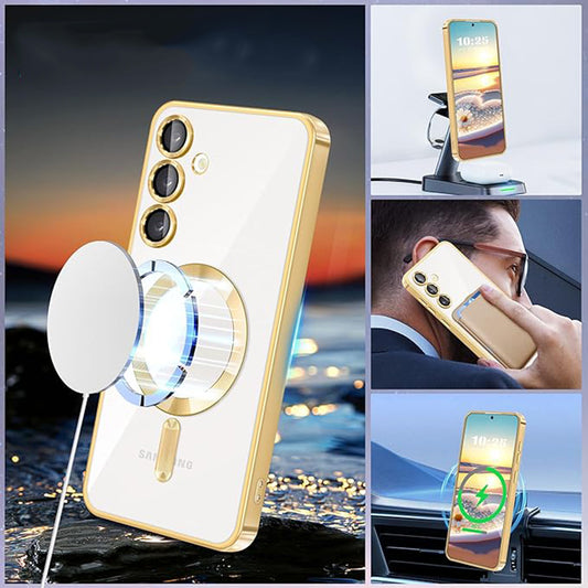 MagSafe-hoes voor Samsung Galaxy S24 S921, Techsuit, Luxury Crystal, Goudkleurig