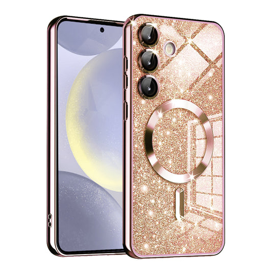 MagSafe-hoes voor Samsung Galaxy S24 S921, Techsuit, Luxury Glitter, Roze Goud