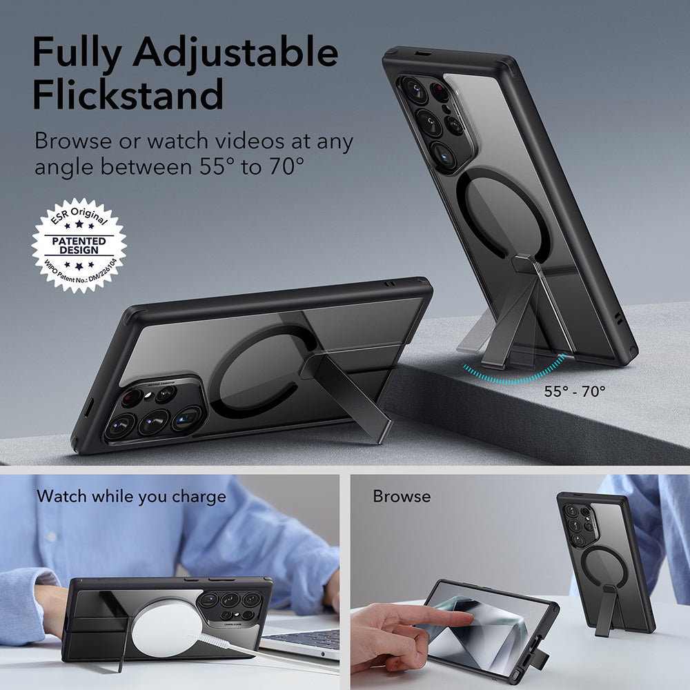 MagSafe hoes voor Samsung Galaxy S24 Ultra S928, ESR, Boost Flickstand, Transparant Zwart