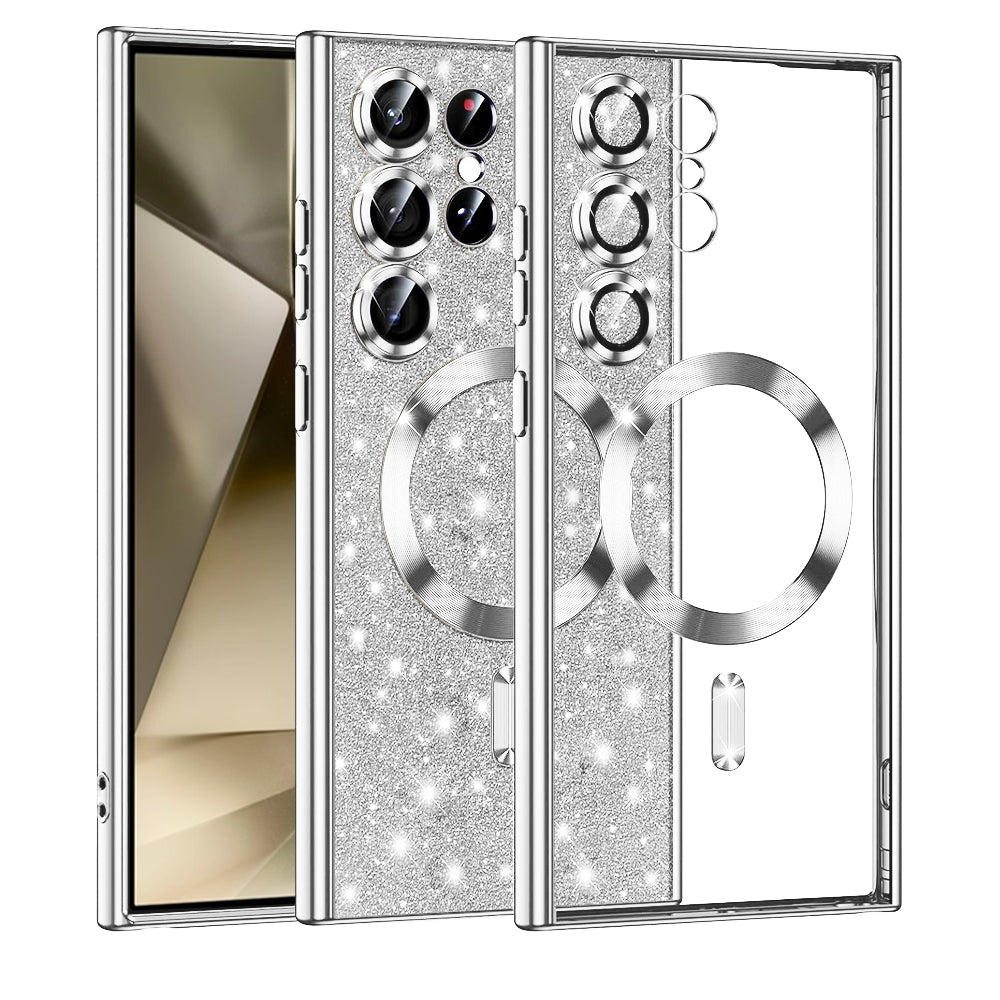 MagSafe-hoes voor Samsung Galaxy S24 Ultra S928, Techsuit, Luxury Glitter, Zilver
