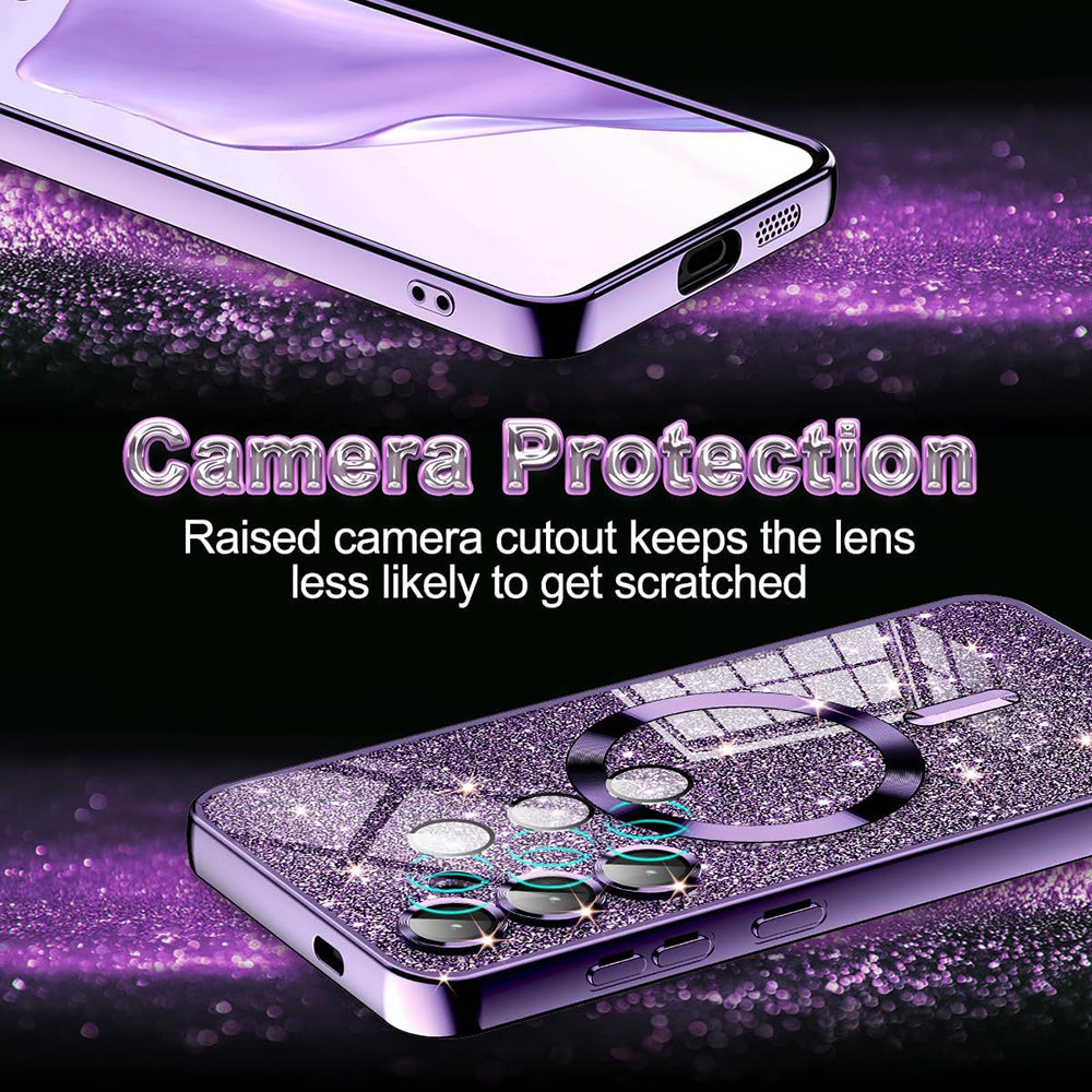MagSafe-hoes voor Samsung Galaxy S24 Ultra S928, Techsuit, Luxury Glitter, Zilver