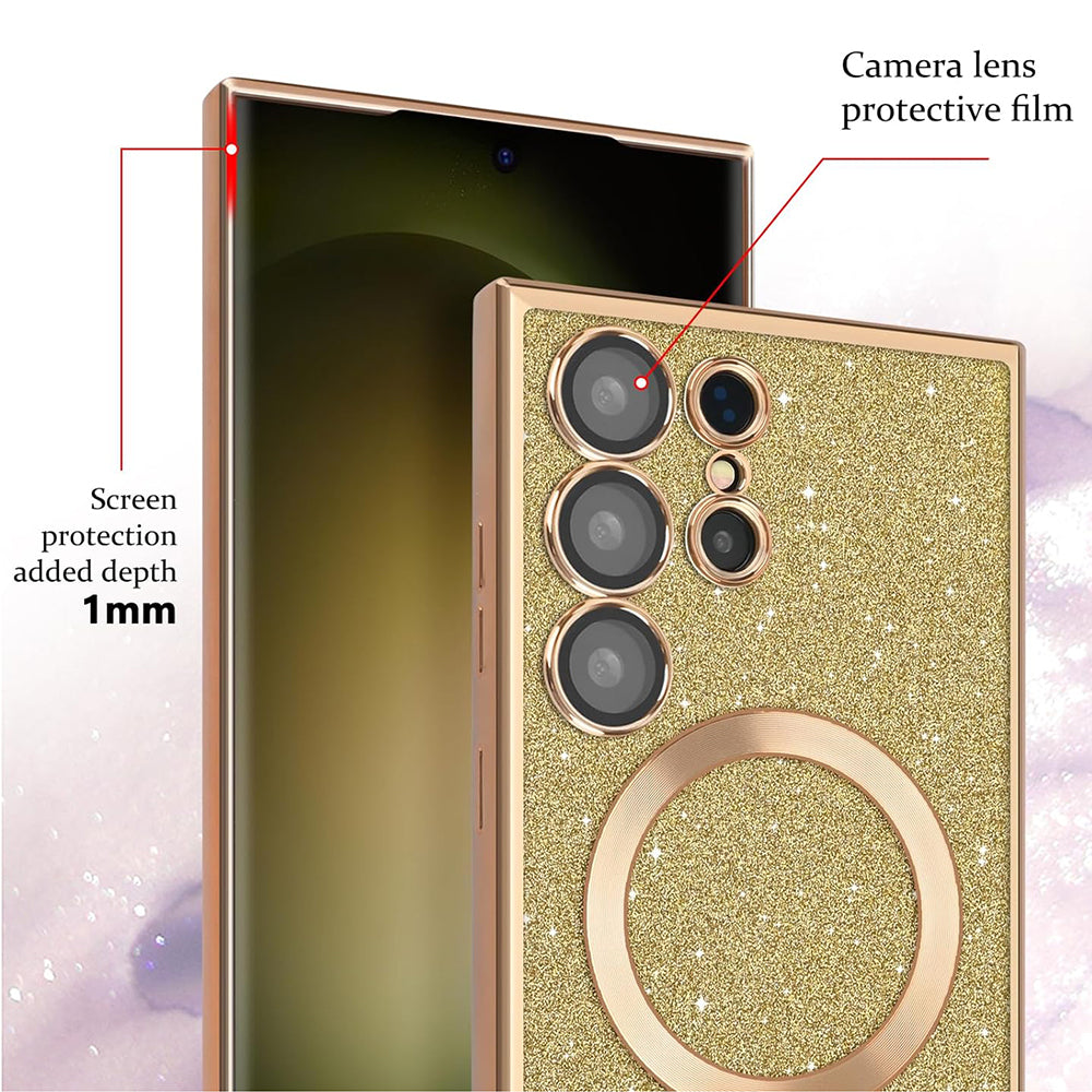MagSafe-hoes voor Samsung Galaxy S24 Ultra S928, Techsuit, Luxury Glitter, Zilver
