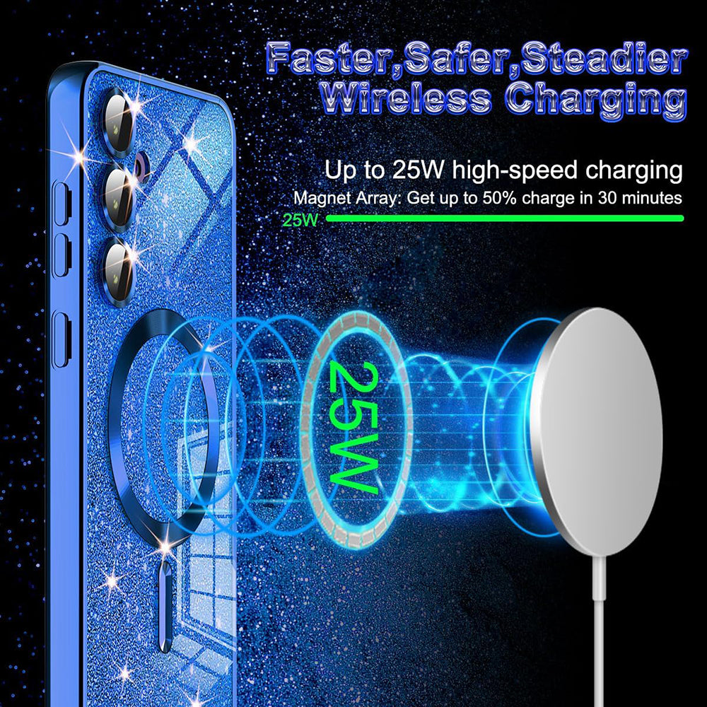 MagSafe-hoes voor Samsung Galaxy S24 Ultra S928, Techsuit, Luxury Glitter, Zilver