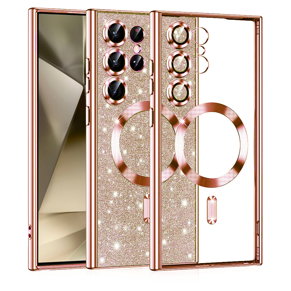 MagSafe-hoesje voor Samsung Galaxy S24 Ultra S928, Techsuit, Luxury Glitter, Roze Goud