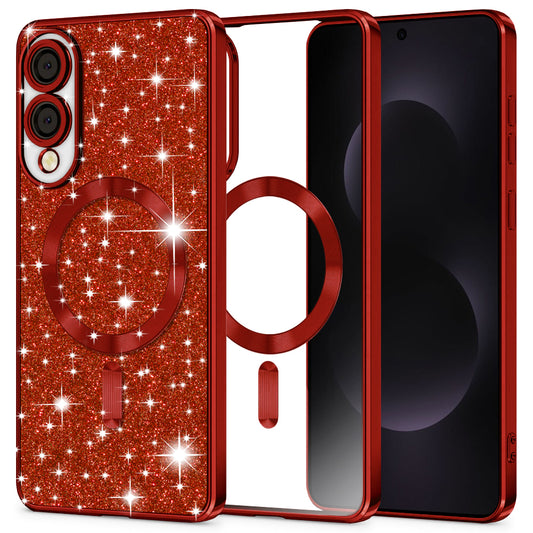 MagSafe-hoes voor Samsung Galaxy S25 Edge S937, Techsuit, Luxury Glitter, Rood