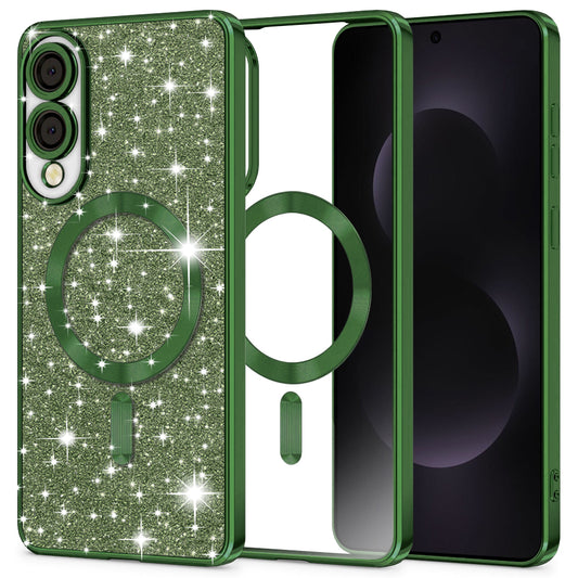 MagSafe-hoesje voor Samsung Galaxy S25 Edge S937, Techsuit, Luxury Glitter, Donkergroen