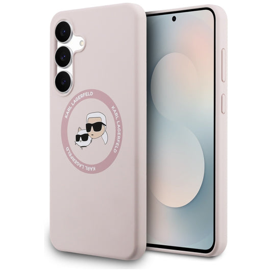MagSafe hoesje voor Samsung Galaxy S25 FE, Karl Lagerfeld, Silicone Karl & Choupette's Heads, Roze