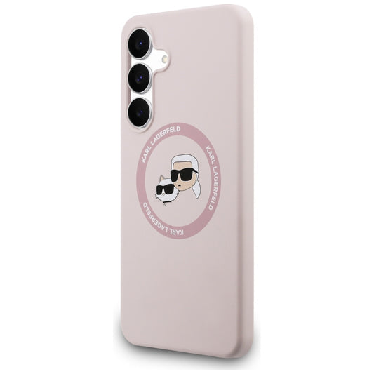 MagSafe hoesje voor Samsung Galaxy S25 FE, Karl Lagerfeld, Silicone Karl & Choupette's Heads, Roze