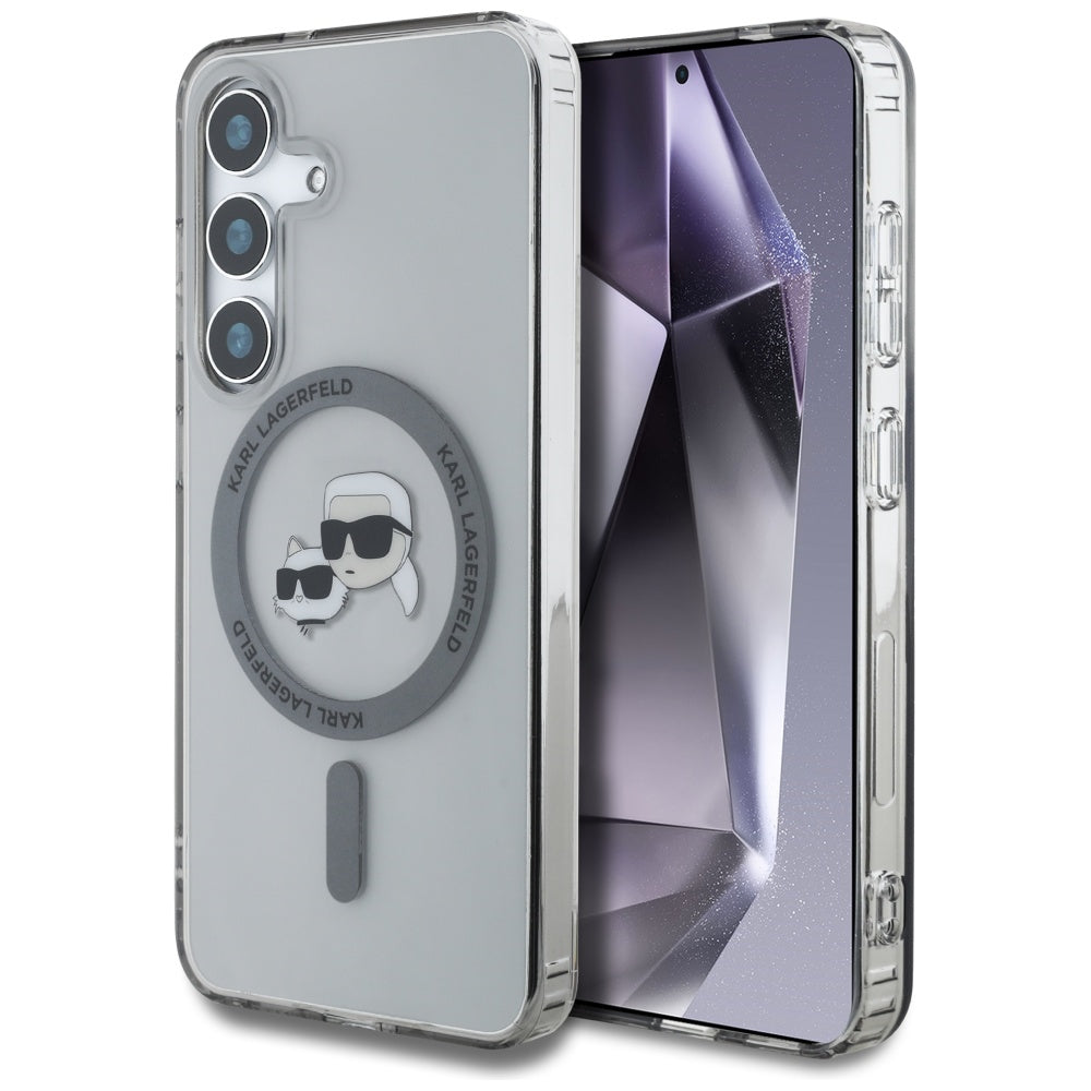 MagSafe hoesje voor Samsung Galaxy S25+ S936, Karl Lagerfeld, IML Metal Karl & Choupette's Heads, Zwart