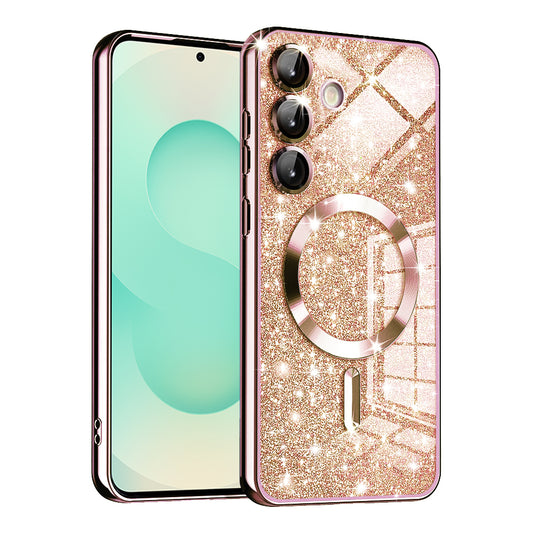 MagSafe-hoes voor Samsung Galaxy S25+ S936, Techsuit, Luxury Glitter, Roze Goud