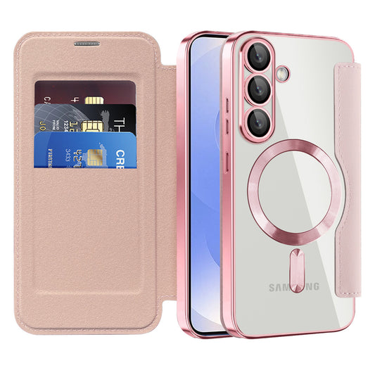 MagSafe-hoes voor Samsung Galaxy S25+ S936, Techsuit, SmartMag Book, Roze