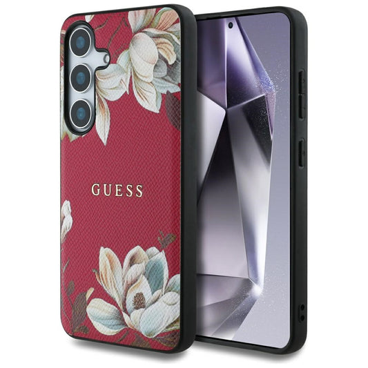 MagSafe hoes voor Samsung Galaxy S25 S931, Guess, Grained Flowers, Fuchsia