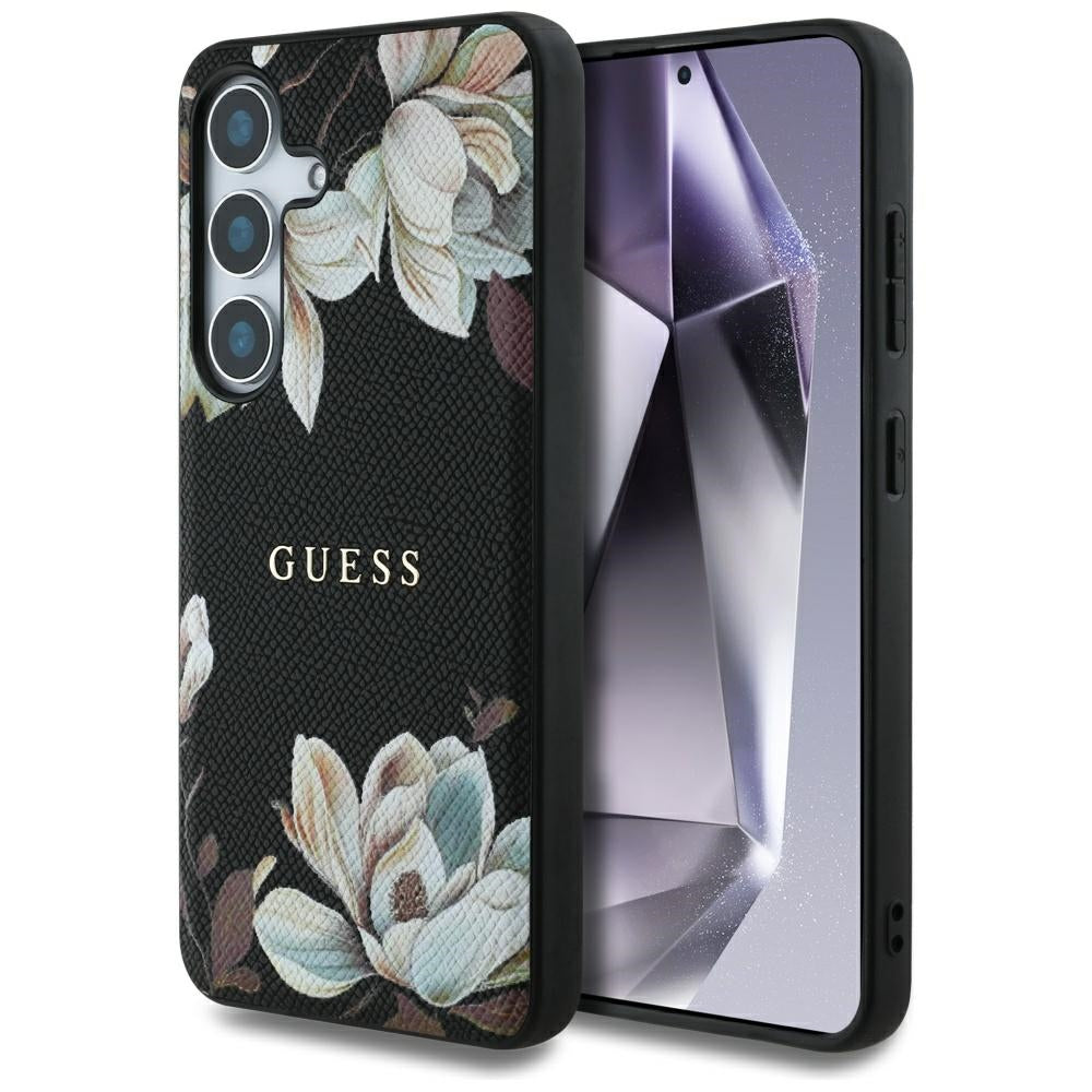 MagSafe hoes voor Samsung Galaxy S25 S931, Guess, Grained Flowers, Zwart
