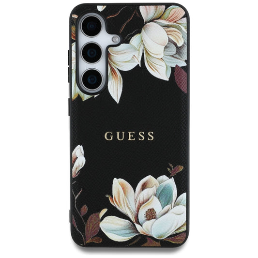 MagSafe hoes voor Samsung Galaxy S25 S931, Guess, Grained Flowers, Zwart