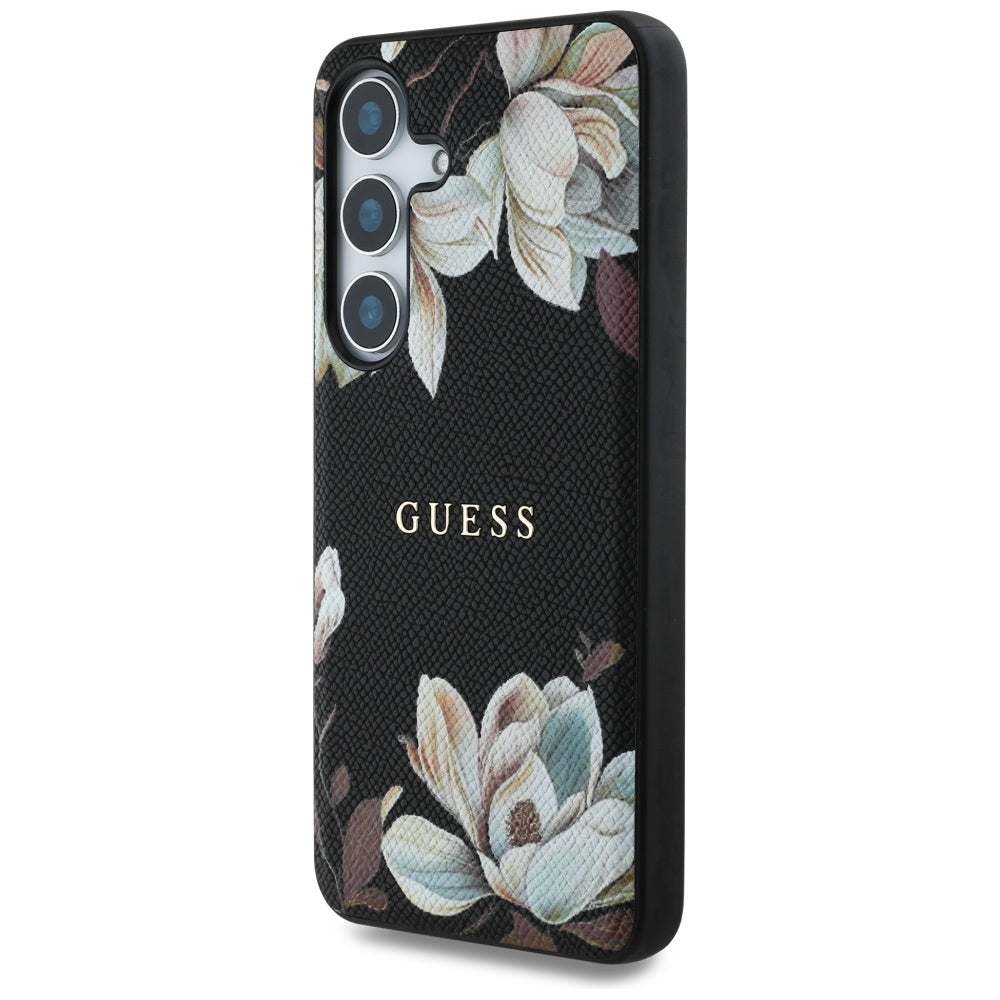 MagSafe hoes voor Samsung Galaxy S25 S931, Guess, Grained Flowers, Zwart
