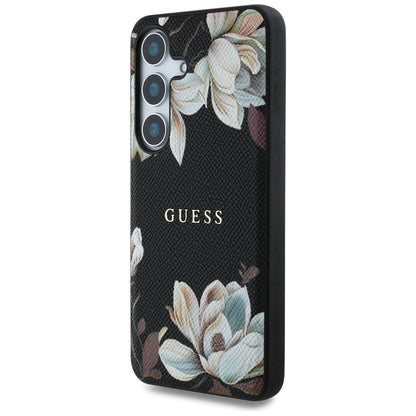 MagSafe hoes voor Samsung Galaxy S25 S931, Guess, Grained Flowers, Zwart