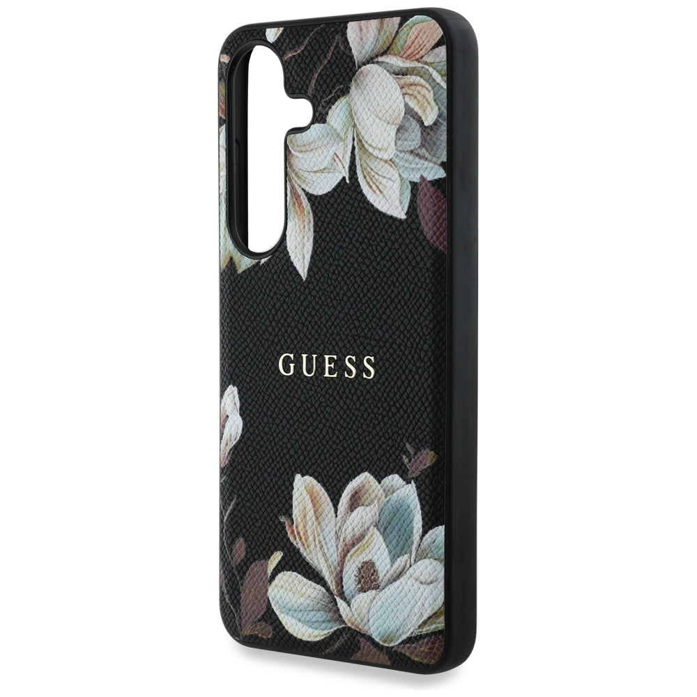 MagSafe hoes voor Samsung Galaxy S25 S931, Guess, Grained Flowers, Zwart