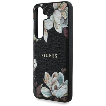 MagSafe hoes voor Samsung Galaxy S25 S931, Guess, Grained Flowers, Zwart
