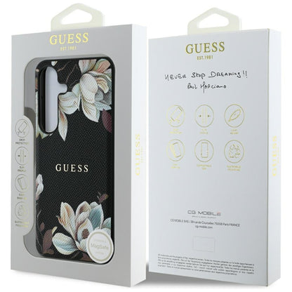 MagSafe hoes voor Samsung Galaxy S25 S931, Guess, Grained Flowers, Zwart