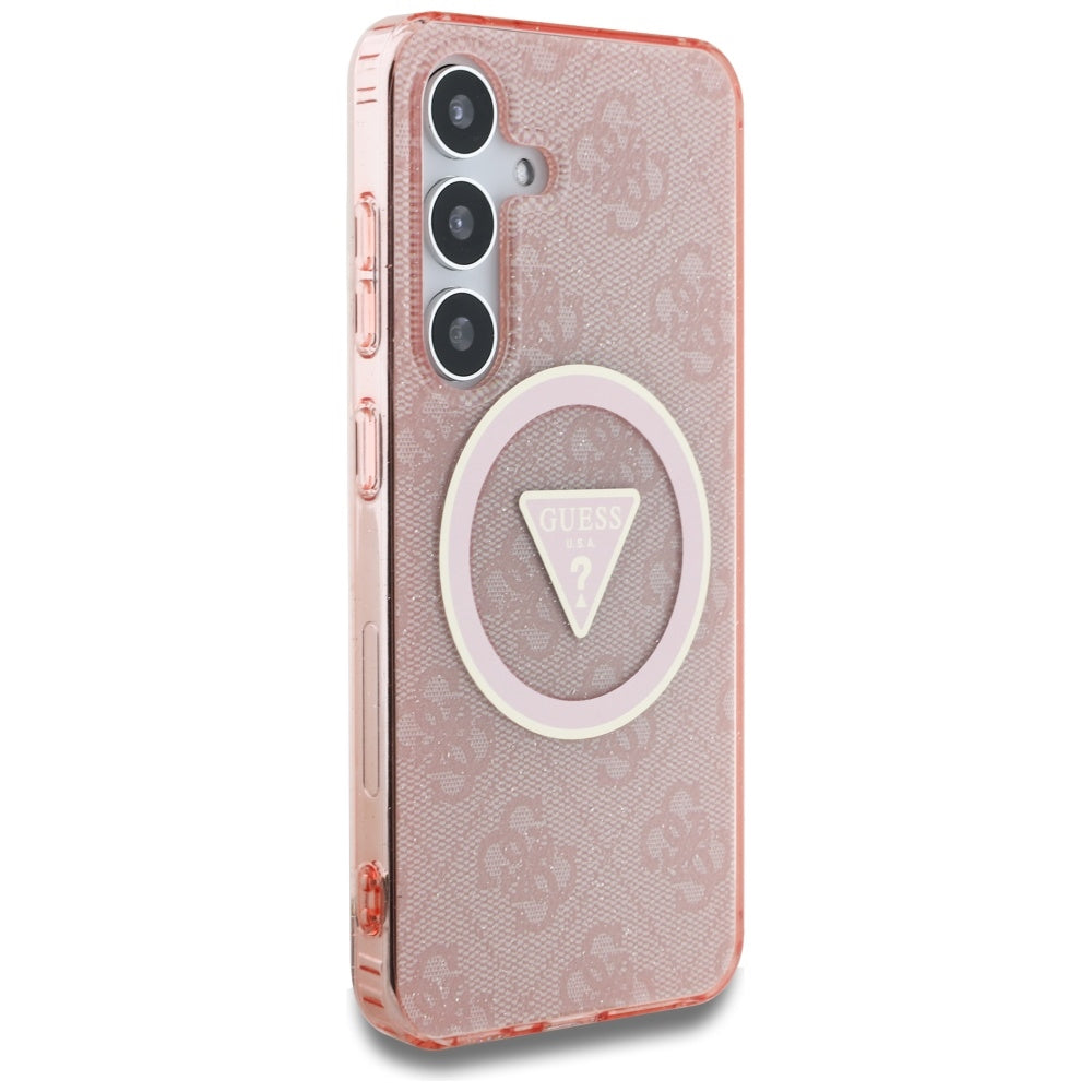 MagSafe hoesje voor Samsung Galaxy S25 S931, Guess, IML Glitter 4G Circle Triangle, Roze