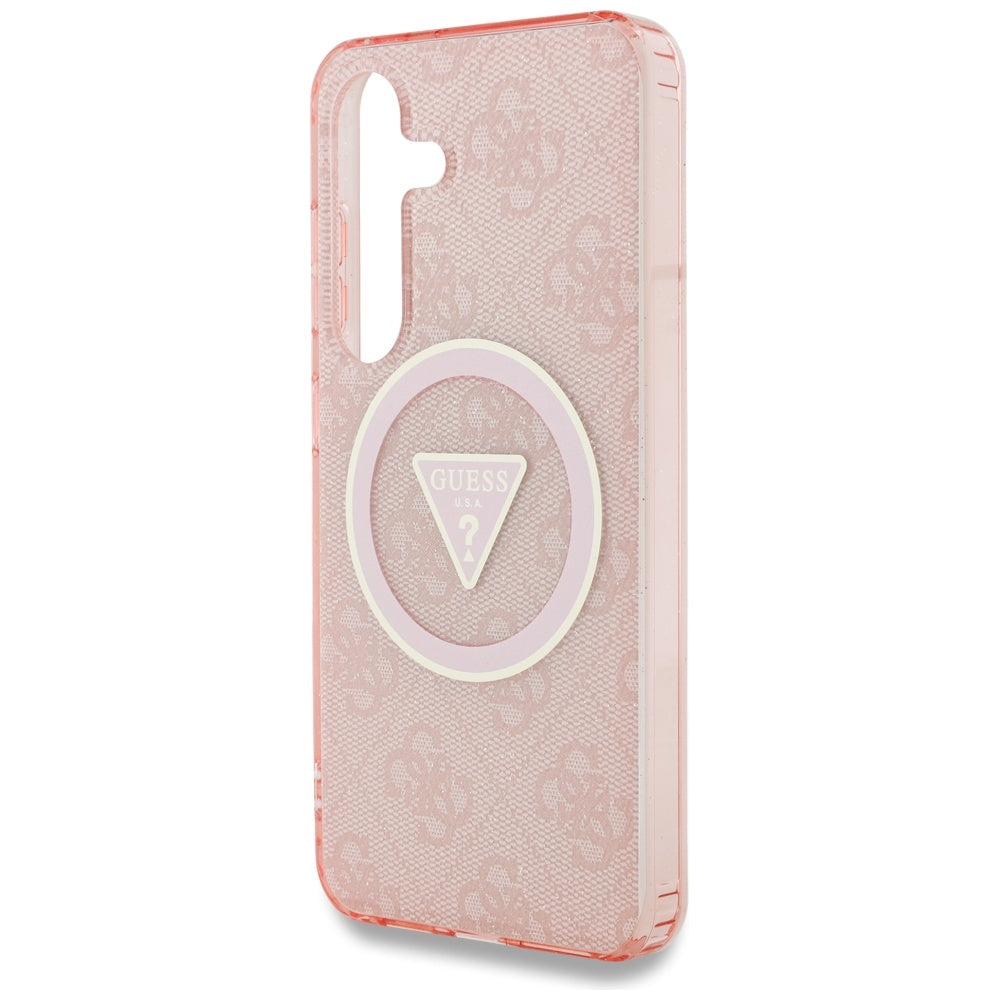 MagSafe hoesje voor Samsung Galaxy S25 S931, Guess, IML Glitter 4G Circle Triangle, Roze