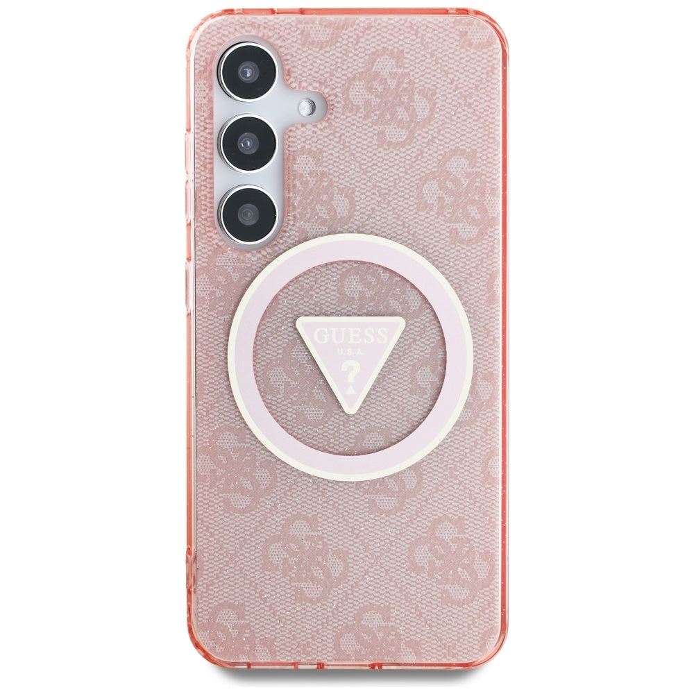 MagSafe hoesje voor Samsung Galaxy S25 S931, Guess, IML Glitter 4G Circle Triangle, Roze