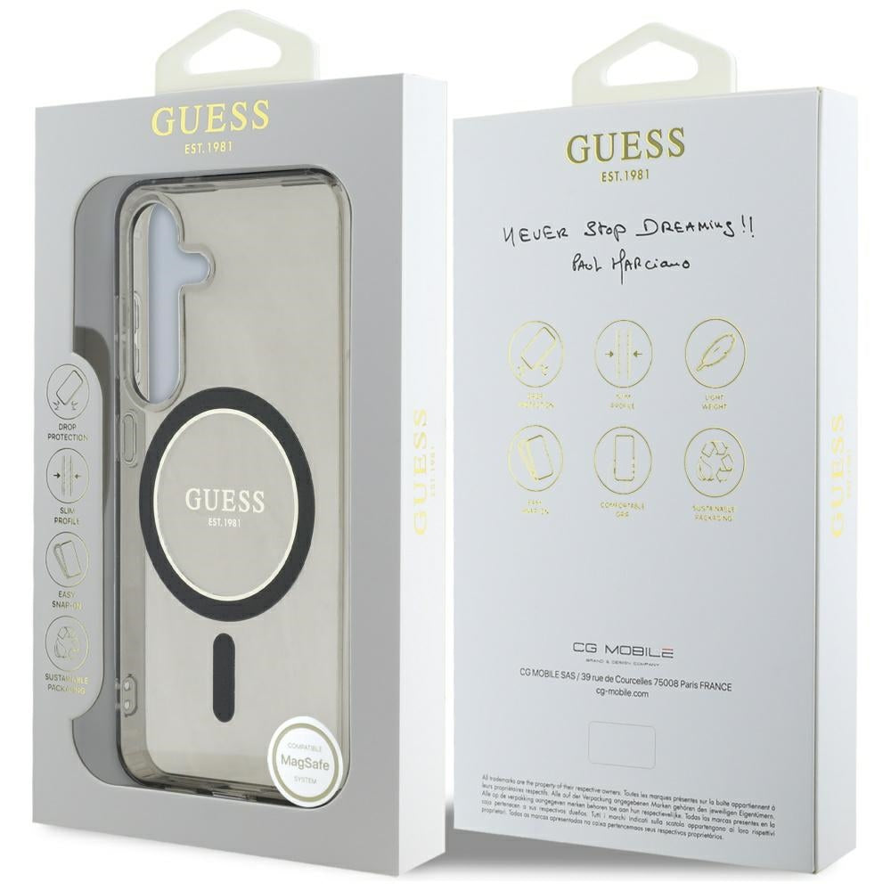 MagSafe hoesje voor Samsung Galaxy S25 S931, Guess, IML Glitter Circle, Zwart
