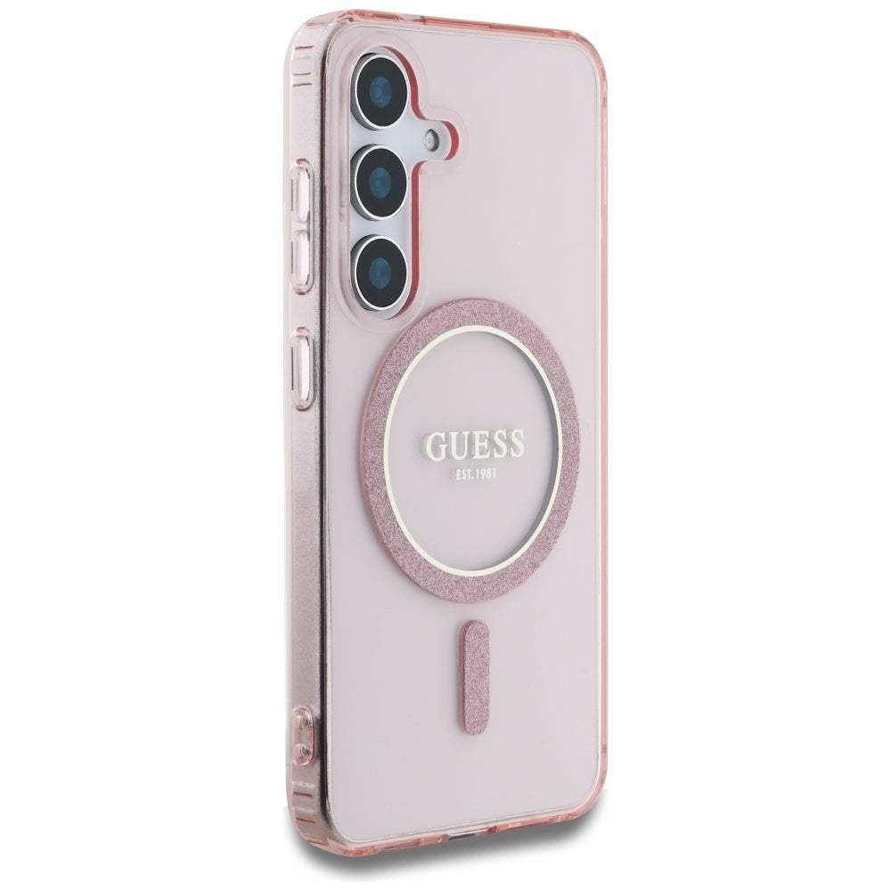 MagSafe hoesje voor Samsung Galaxy S25 S931, Guess, IML Glitter Circle, Roze