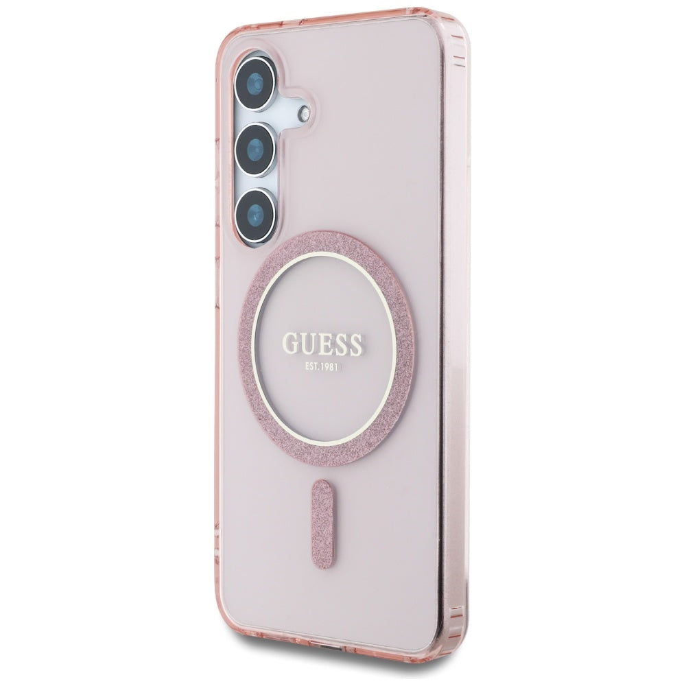 MagSafe hoesje voor Samsung Galaxy S25 S931, Guess, IML Glitter Circle, Roze