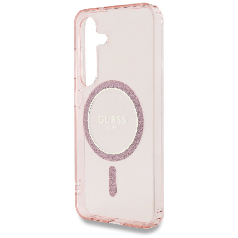 MagSafe hoesje voor Samsung Galaxy S25 S931, Guess, IML Glitter Circle, Roze