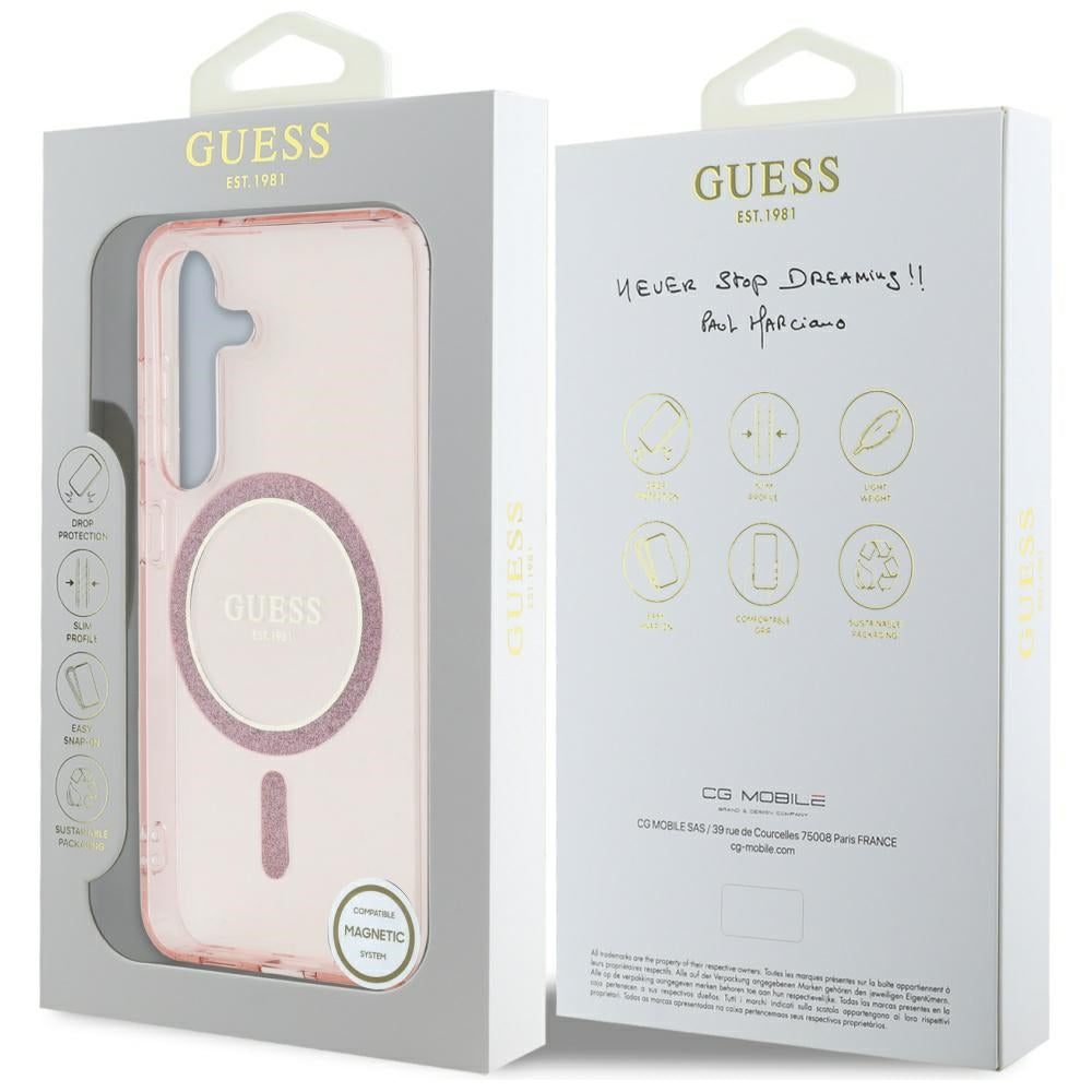 MagSafe hoesje voor Samsung Galaxy S25 S931, Guess, IML Glitter Circle, Roze