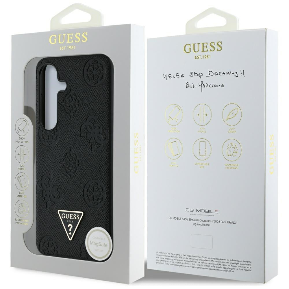 MagSafe hoes voor Samsung Galaxy S25 S931, Guess, Peony Grained Hot Stamp Triangle, Zwart