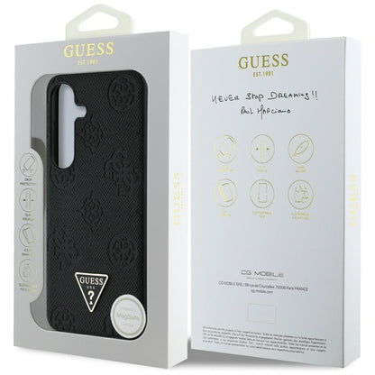 MagSafe hoes voor Samsung Galaxy S25 S931, Guess, Peony Grained Hot Stamp Triangle, Zwart