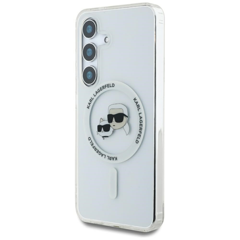 MagSafe hoes voor Samsung Galaxy S25 S931, Karl Lagerfeld, IML Metal Karl & Choupette's Heads, Wit
