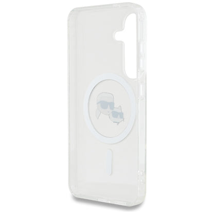 MagSafe hoes voor Samsung Galaxy S25 S931, Karl Lagerfeld, IML Metal Karl & Choupette's Heads, Wit
