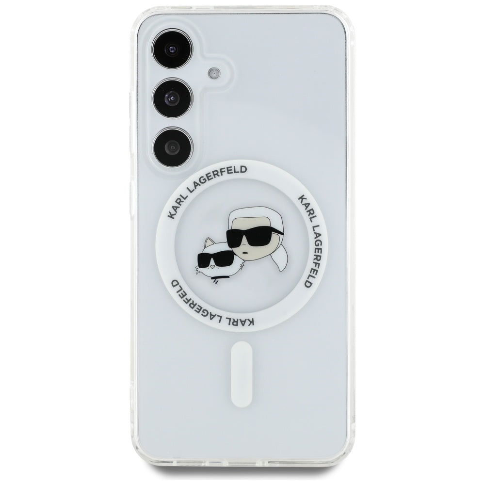 MagSafe hoes voor Samsung Galaxy S25 S931, Karl Lagerfeld, IML Metal Karl & Choupette's Heads, Wit