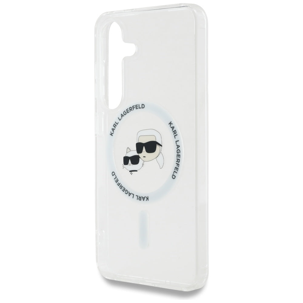 MagSafe hoes voor Samsung Galaxy S25 S931, Karl Lagerfeld, IML Metal Karl & Choupette's Heads, Wit