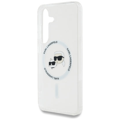 MagSafe hoes voor Samsung Galaxy S25 S931, Karl Lagerfeld, IML Metal Karl & Choupette's Heads, Wit