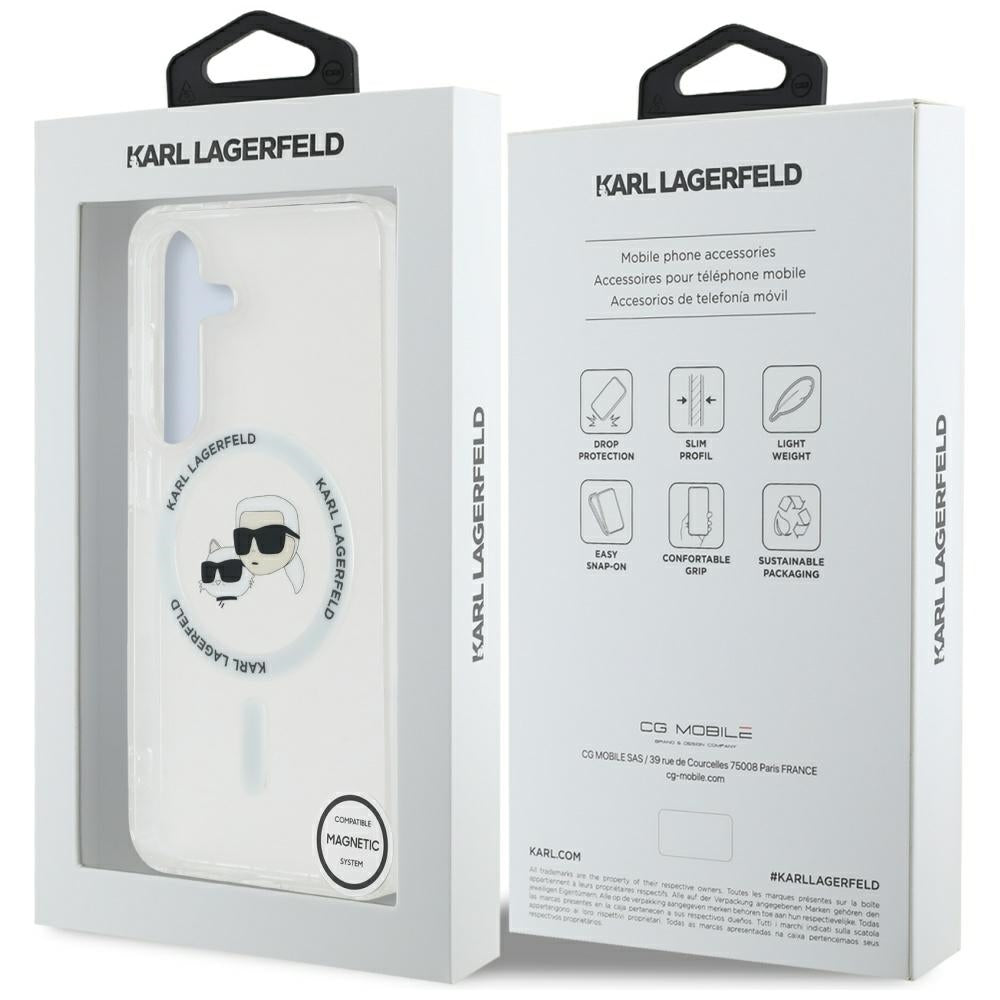 MagSafe hoes voor Samsung Galaxy S25 S931, Karl Lagerfeld, IML Metal Karl & Choupette's Heads, Wit