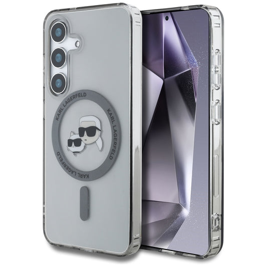 MagSafe hoes voor Samsung Galaxy S25 S931, Karl Lagerfeld, IML Metal Karl & Choupette's Heads, Zwart