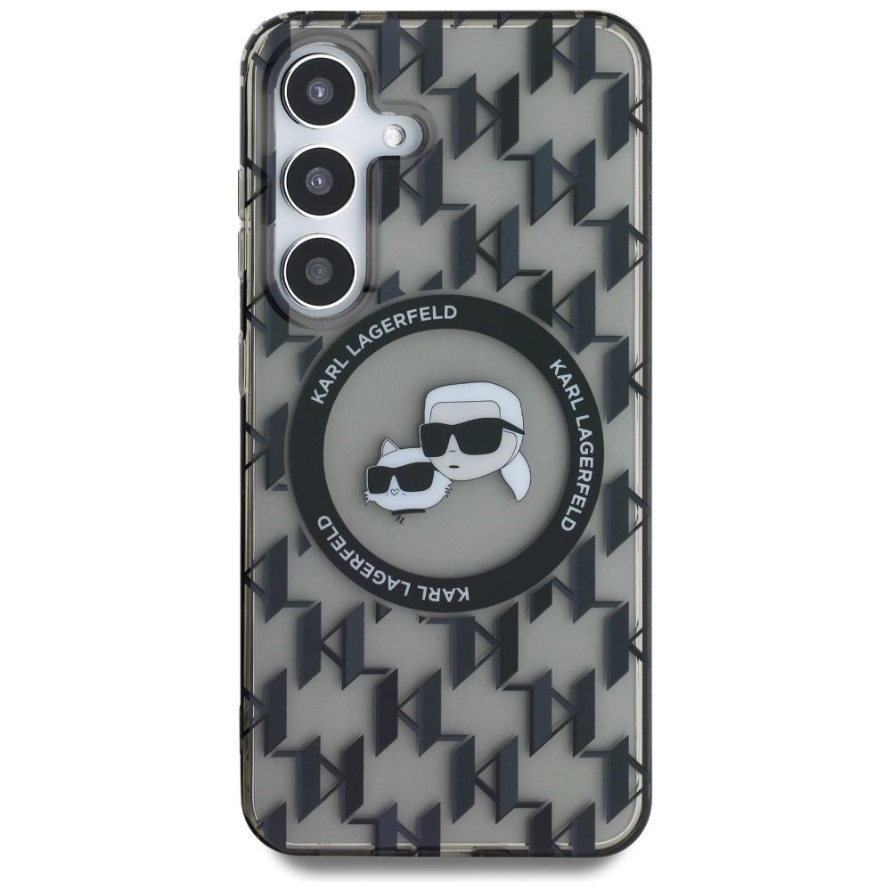MagSafe hoesje voor Samsung Galaxy S25 S931, Karl Lagerfeld, IML Monogram Karl & Choupette's Heads, Zwart