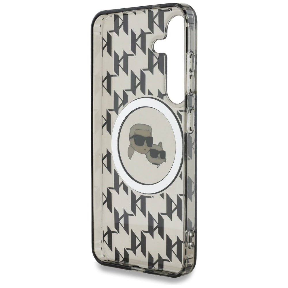 MagSafe hoesje voor Samsung Galaxy S25 S931, Karl Lagerfeld, IML Monogram Karl & Choupette's Heads, Zwart