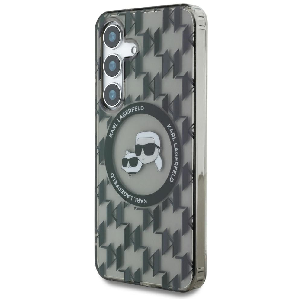 MagSafe hoesje voor Samsung Galaxy S25 S931, Karl Lagerfeld, IML Monogram Karl & Choupette's Heads, Zwart