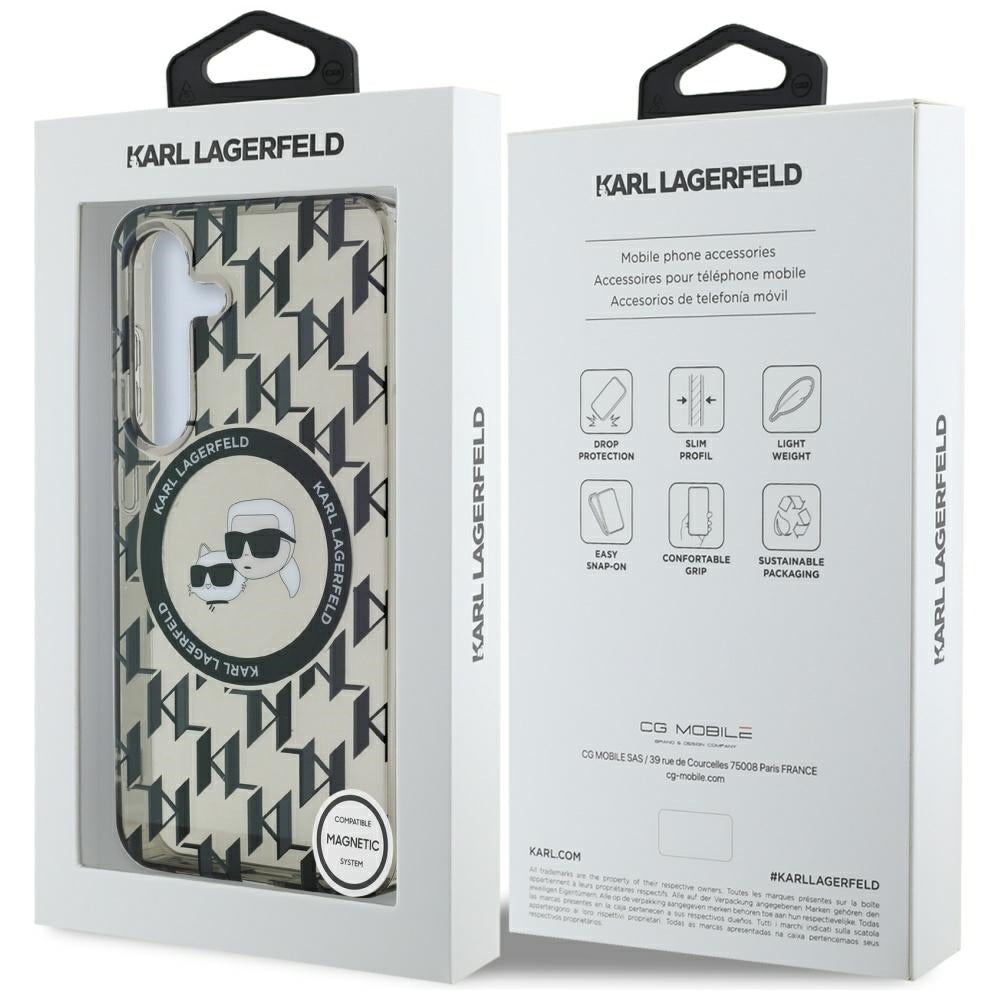 MagSafe hoesje voor Samsung Galaxy S25 S931, Karl Lagerfeld, IML Monogram Karl & Choupette's Heads, Zwart